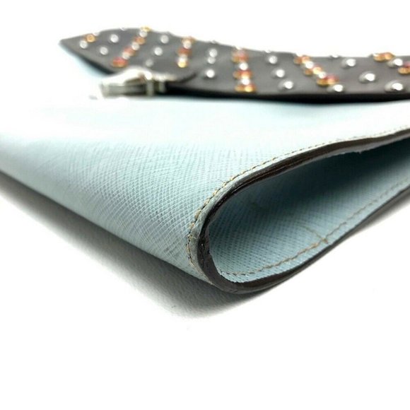 PRADA Safiano Bijoux x Studs Clutch Black/Light Bl - Picture 6 of 11